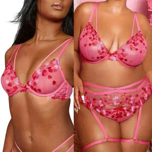 Love Vera Embroidered Heart Strappy Underwire Bra Size 36G NWOT $65